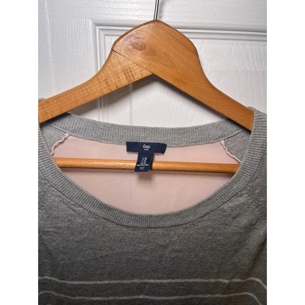 Gap Womens XL Gray Striped Sheer Back Lightweight Sweater Top